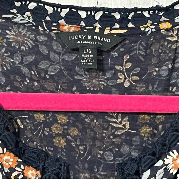 Lucky Brand Sleeveless Crochet Accent Floral Navy/Yellow - Picture 5 of 8